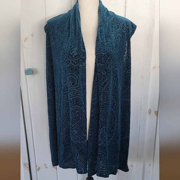 Susan Graver Burnout Velvet Teal Paisley Vest - Picture 1 of 9